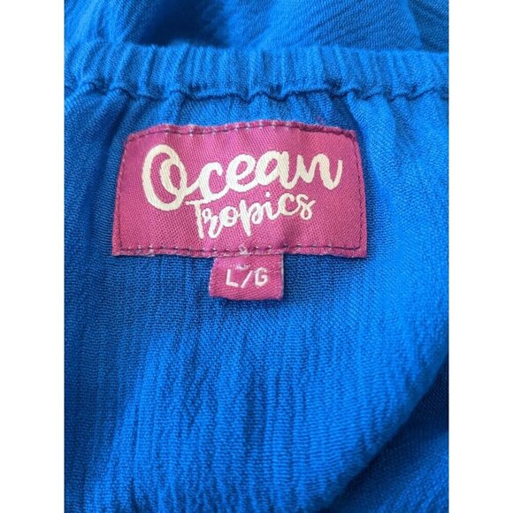 Ocean Tropics Swim Cover Up Womens Size L Blue Embroidered Vacation Cruise Beach - Picture 6 of 7